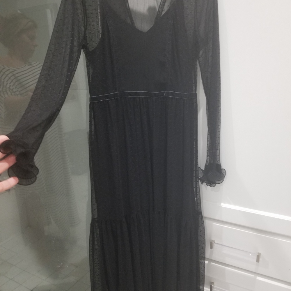 Black mesh dress ruffle sleeve